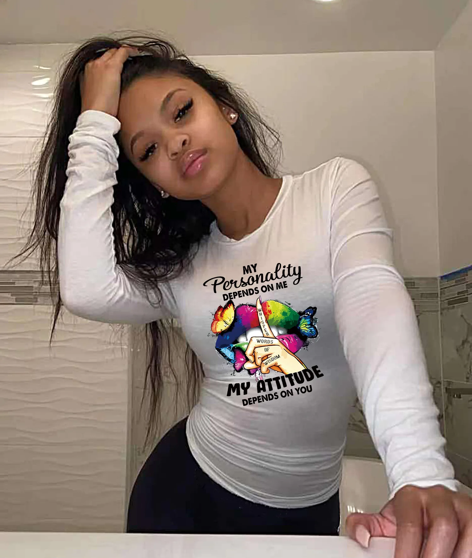 

Woman Tshirts Casual Character O-Neck Fashion Tops Y2k Aesthetic Long Sleeve Plus Size Graphic T Shirts White Printing Tees