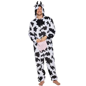 Eraspooky Adult Cows Pajamas Women Onesies Hooded Men Full Body Sleepwear Animal Kigurumi Cosplay Carnival Christmas Costume