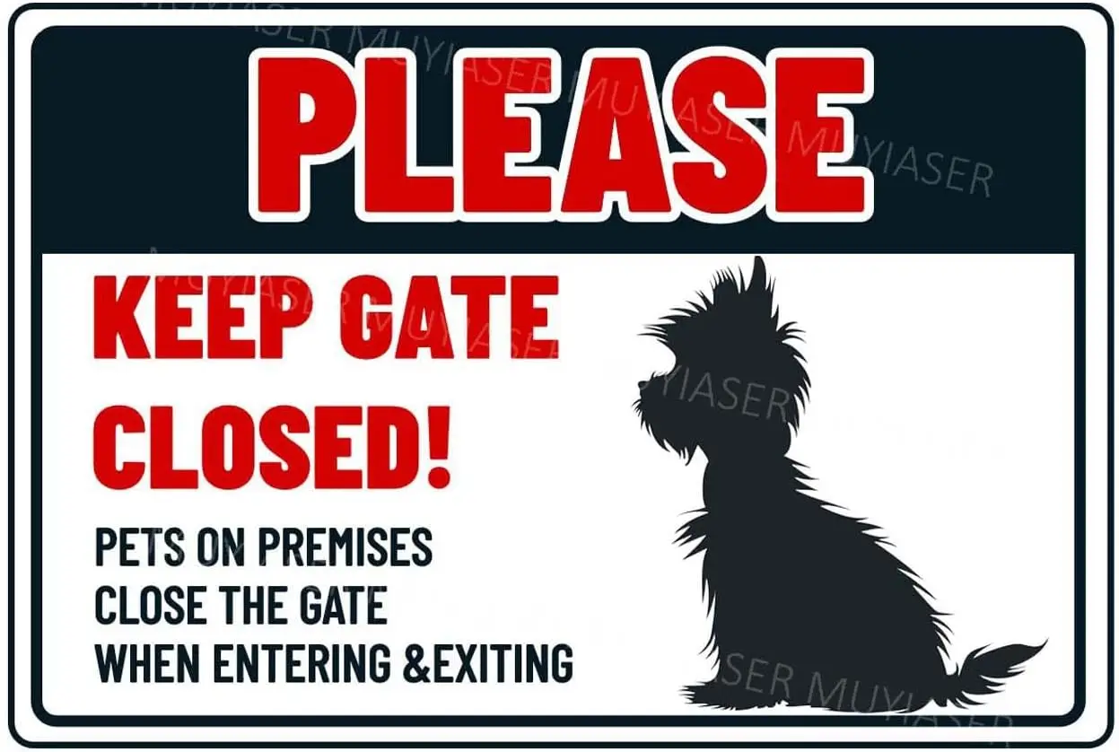 Plese Keep Gte Closed Sgn Yorke Dog Pets On Premses lumnum Metl Tn Sgns Door Wrnng For Yrd Home Ktchen Wll Decor 8x1