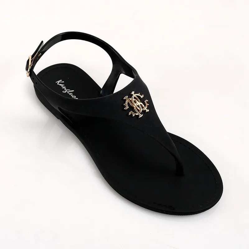 

2022 New Women Sandals Summer Fashion Peep Toe Jelly Flip Flops buckle Non-slip Flat Sandals Woman sandalia feminina 36-41