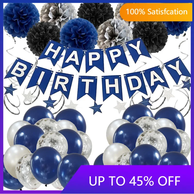 

Королевский Темно-Синий баннер на день рождения, набор воздушных шаров, сапфировый синий, бумажный цветочный шар, голубой воздушный шар, укр...