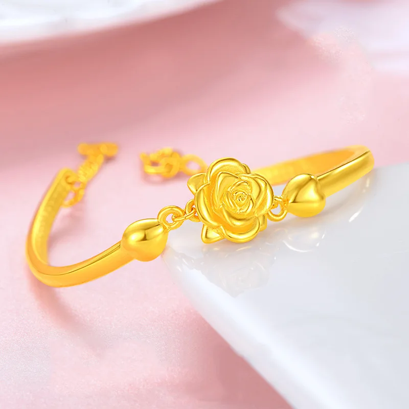 Браслет из 24-го золота с бусинами и розой AU999 модный женский браслет золотым