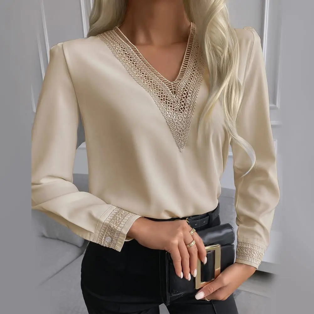

Stylish Chiffon Shirt All Match Graceful Blouse V Neck Long Sleeve Shirt Top