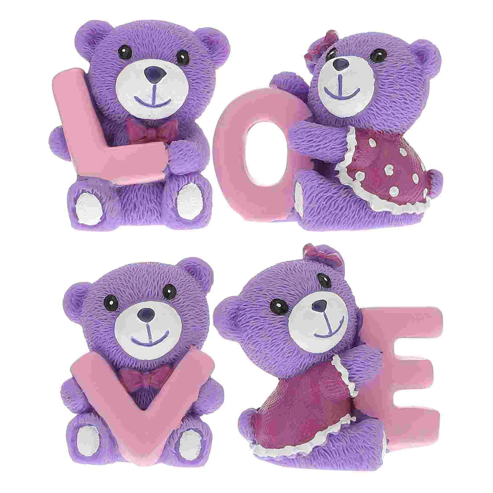 

1 Set/ 4 Pcs Resin Bears Lavender Purple Animal Shape Adorable Decoration for Bedroom Office Shop