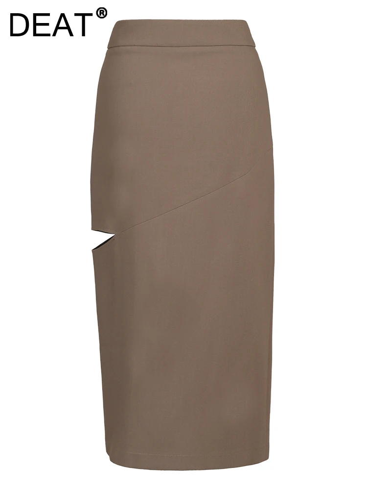 

DEAT Fashion Women Suit Skirt High Waist Side Cut Out Back Zipper Hem Slit Mid-calf Pencil Skirts Summer 2023 New Tide MZM67578