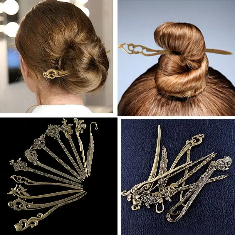 

Vintage Alloy Metal Hairpins Women Girls Hair Sticks Chinese Styles Hair Clips Pins Antiquity Elegant Hair Jewelry Accessories