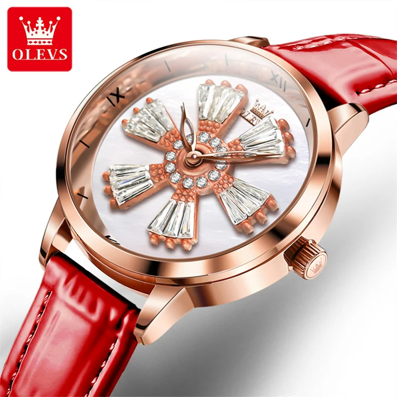 Reloj Mujer OLEVS Brand Luxury Women Quartz Watch Rotating Crystal Dial Ladies Fashion Waterproof Wristwatches