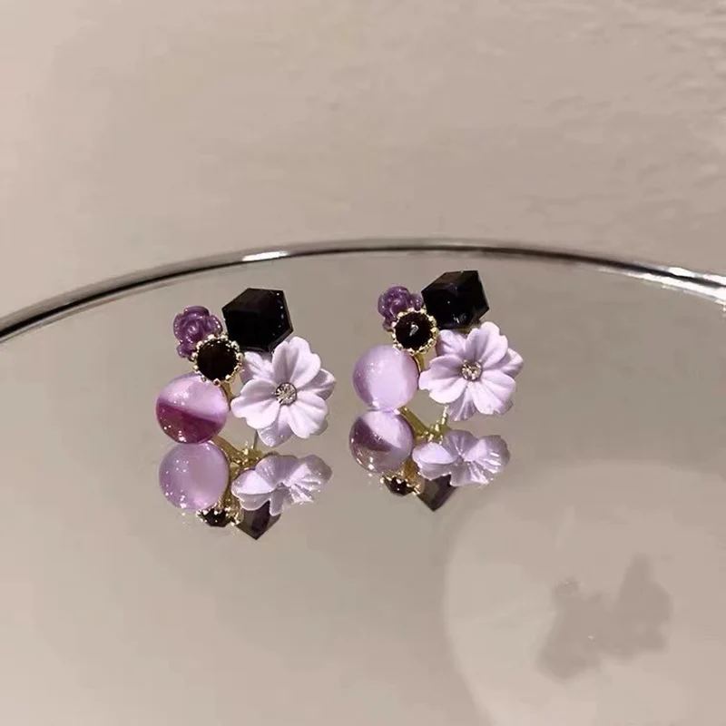 

Noble Exquisite Design Purple Crystal Flower Stud Earrings For Woman Fashion Jewelry Wedding Party Girl's Earrings
