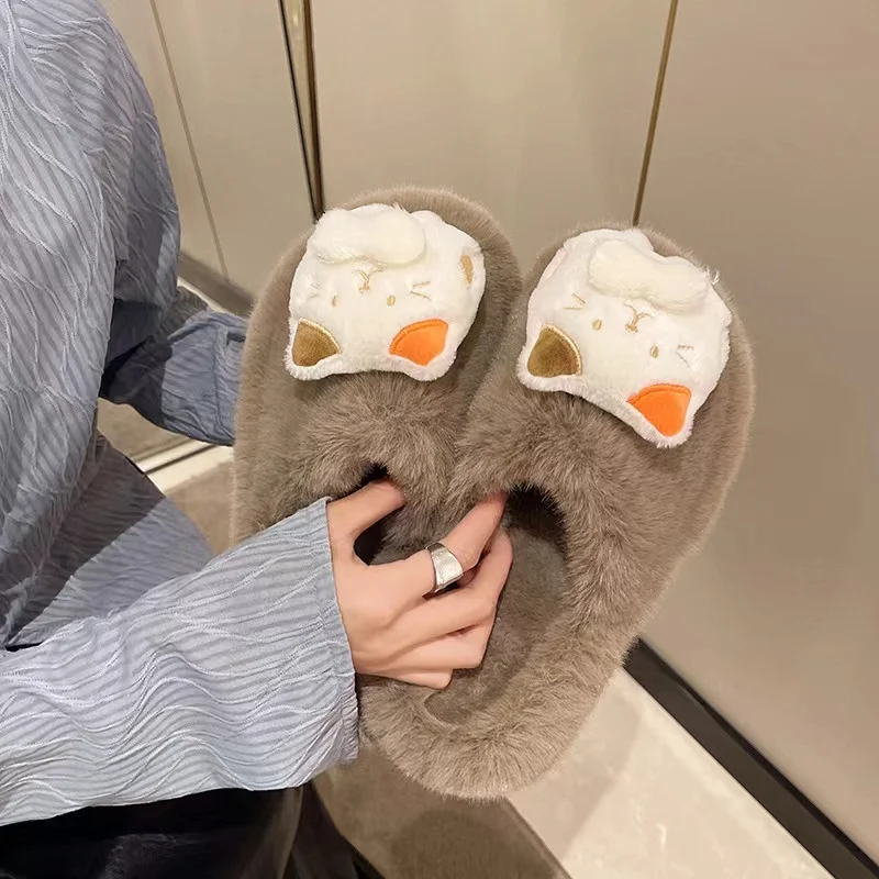 Autumn And Winter 2023 New Women's Plush Slippers Cute Cartoon Chinchilla Fashion Casual Home Cotton Slippers Lightweight Warmth