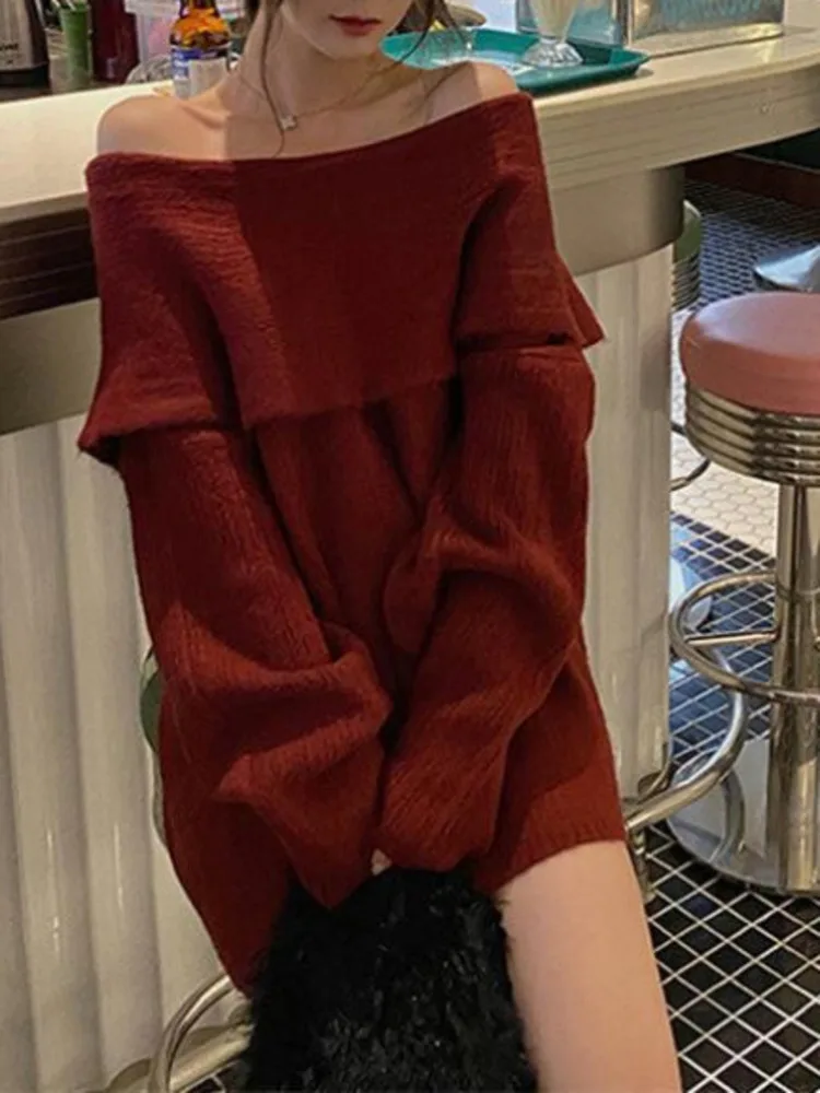 BZVW модный вязаный свитер на одно плечо для женщин с длинными рукавами однотонные