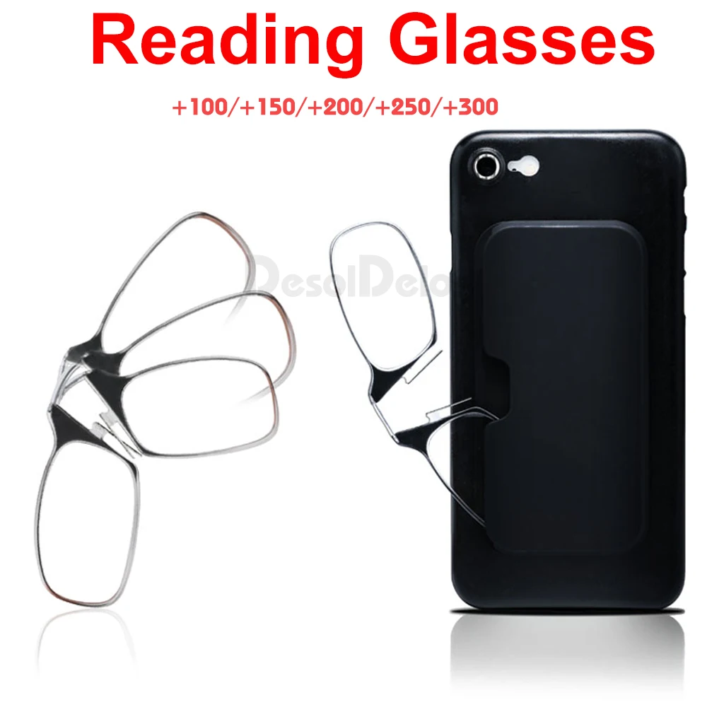 

Legless Clamp nose Presbyopic Glasses For Both Men And Women Portable Sticky Mobile Phone To Send Ultra-Thin Glasses Case