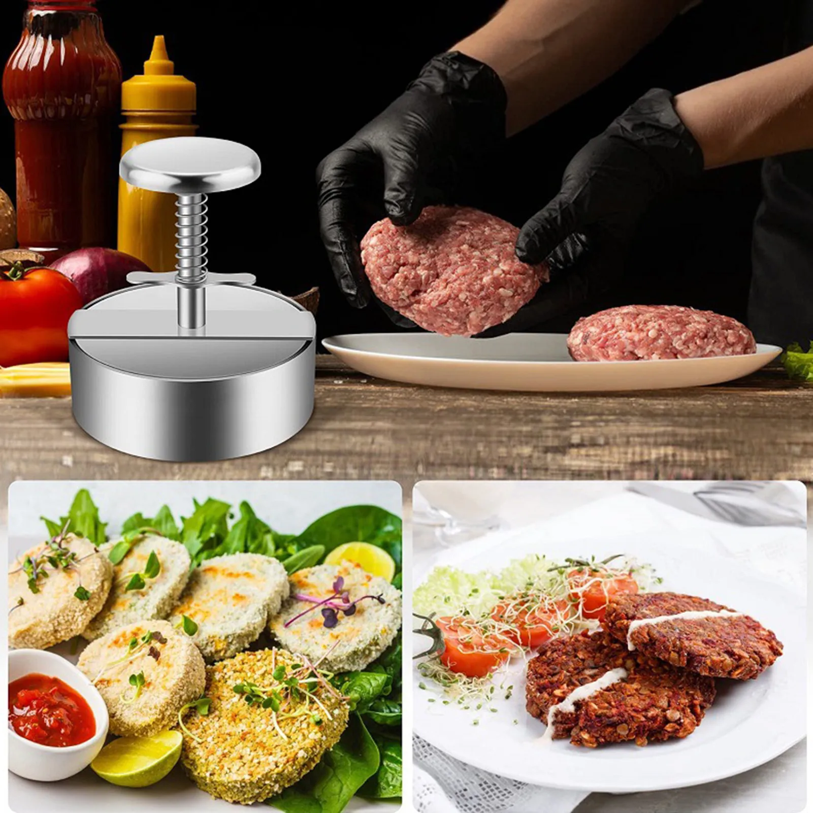 

Hot Sale Round Shape Hamburger Press Food-Grade Stainless Steel Hamburger Meat Grill Burger Press Patty Maker Mold Kitchen Tool