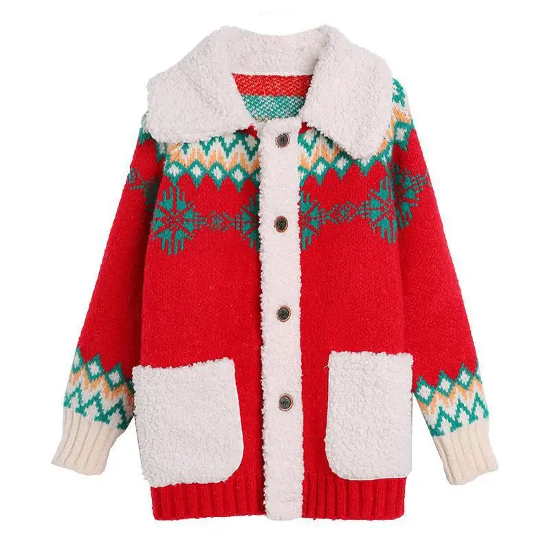 

Осень-зима 2022, Рождественский свежий милый кардиган, пальто, Женский плотный свитер, свободный свитер для женщин