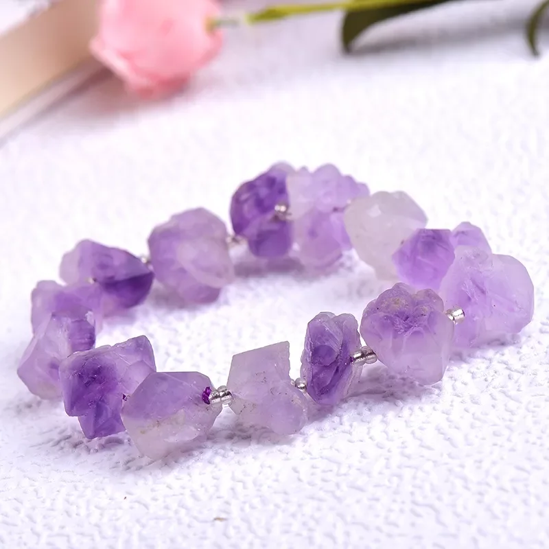 

Модный простой браслет с натуральным аметистом, Стрейчевые браслеты со стразами для женщин и девушек, подвеска для подарка, ювелирные издел...