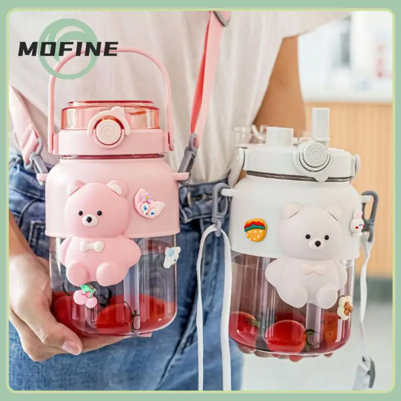 

Double Drink Straw Carry-on Cup Portable Large Capacity Kettle 1200ml Water Bottle Household Supplies Cute Bear Big Belly Cup