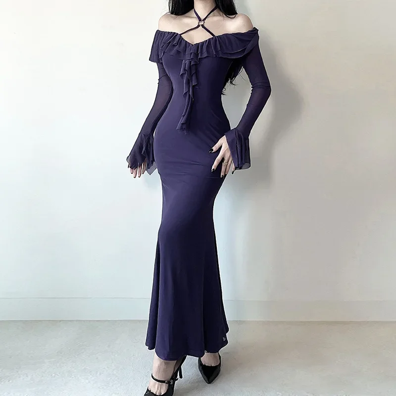 Осеннее новое стильное сексуальное пикантное платье с открытыми плечами и