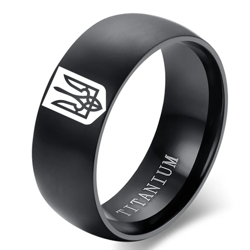 8MM Stainless Steel Ring Ukrainian National Emble Ring God Bless Ukrainian