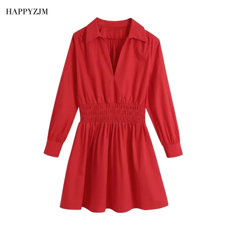 

Новинка, женское поплиновое мини-платье, модное облегающее мини-платье с отложным воротником и длинными рукавами, модное платье в стиле ретро для отдыха и улицы