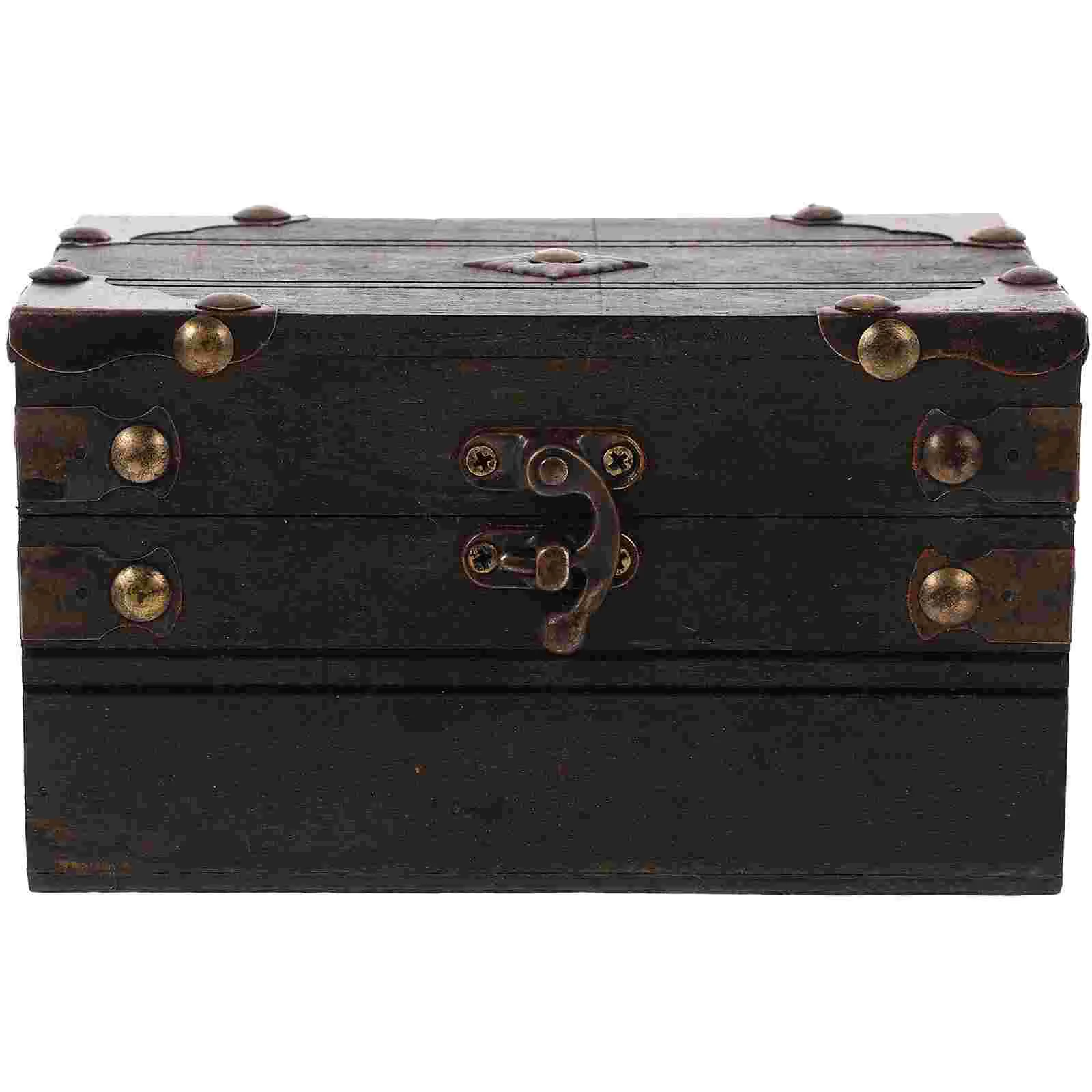 

Treasure Retro Pirate Vintage Jewelry Case Wood Coin Bank Wooden Trinket Organizer Storage Money Piggy