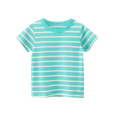 Детские футболки в полоску 2023, летняя одежда с коротким рукавом для мальчиков, 100% хлопок, Детские повседневные спортивные футболки для девочек