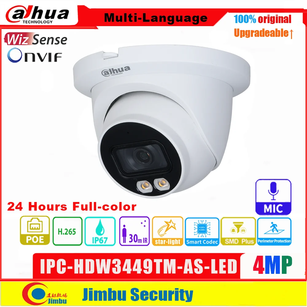 

Dahua Full Color IP Camera IPC-HDW3449TM-AS-LED 4MP WizSense Warm LED Eyeball Network Poe Camera Built-in Mic SMD Plus