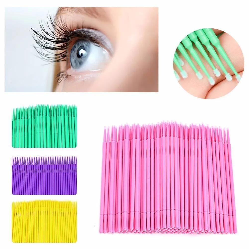 

100Pcs/bag Disposable Eyelash Micro Brushes Microbrush Colorful Cotton Swabs Eyelashes Extension Cleaning Swab Cosmetic