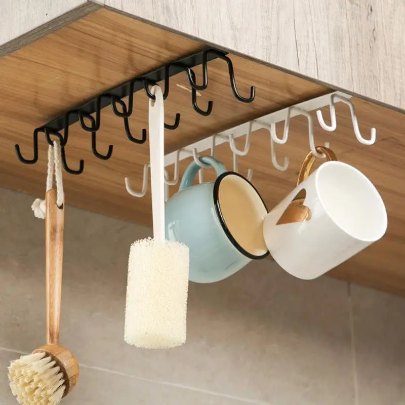 

Double Row Hook Wrought Iron Cabinet Hooks Household Punch-free Wall Cabinet Hook Kitchenware Load-bearing Double-row Rack