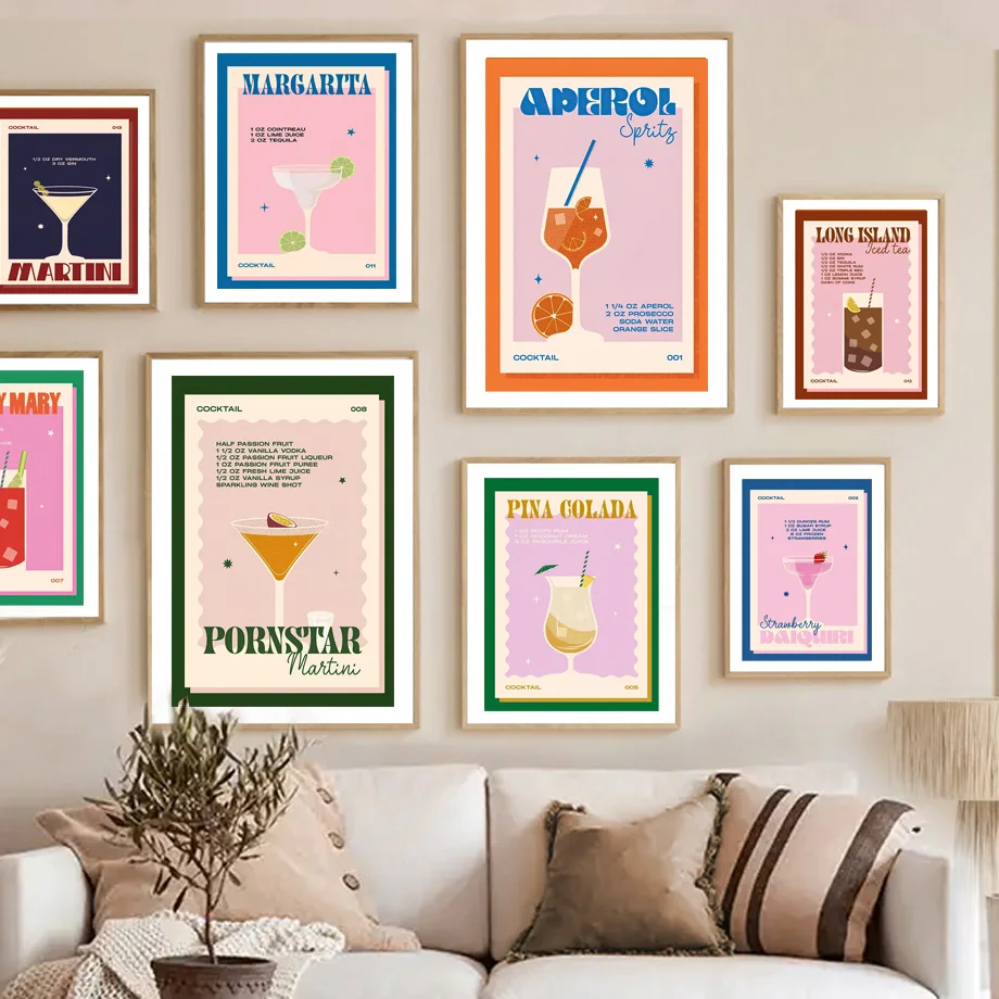

Nordic Wall Art Posters Margarita Aperol Martini Cocktail Canvas Painting Wall Pictures for Living Bar Room Decor Frameless