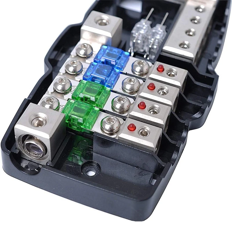 

Mini ANL Fuse Holder 2 in 4 out Power Distribution Block Zinc Alloy and PC Protect Electrical Appliances for Car Audio Stereo