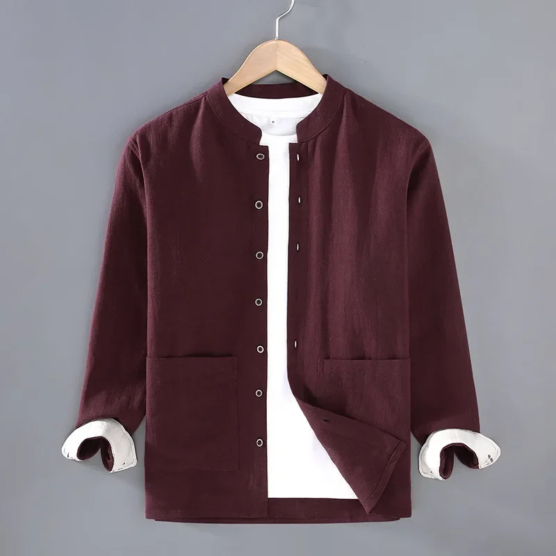 Новая осенняя рубашка в китайском стиле с воротником-стойкой винтажная одежда из