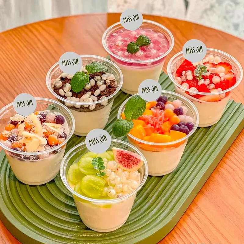 

50pcs Ice cream transparent plastic cup 180ml 260ml jelly pudding dessert cake cup party favors yogurt food drink cups with lids