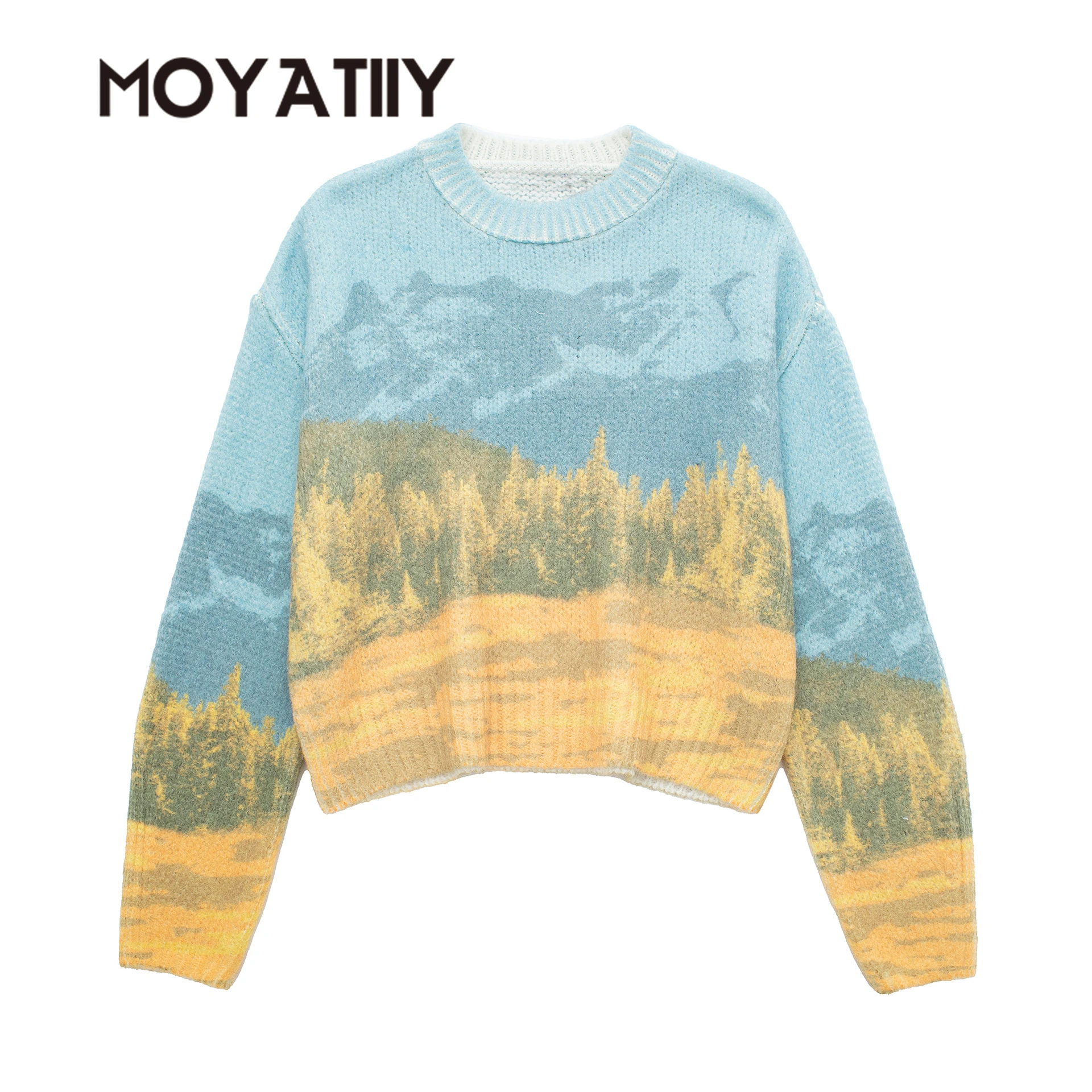 

MOYATIIY Women Winter Sweater Fashion Warm Thick Pullover Sweaters Natural Print Oversize Long Sleeve Female Tops Jumper