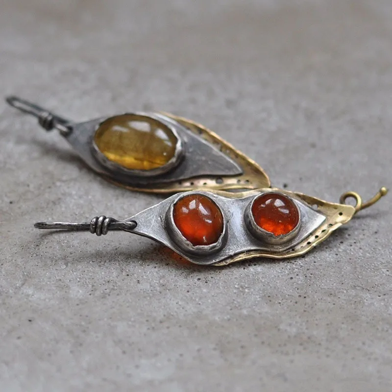

2022 Vintage Ethnic Orange Red Stone Drop Earrings For Women Boho Beaded Jewelry Pea Pod Asymmetrical Statement Dangle Earring