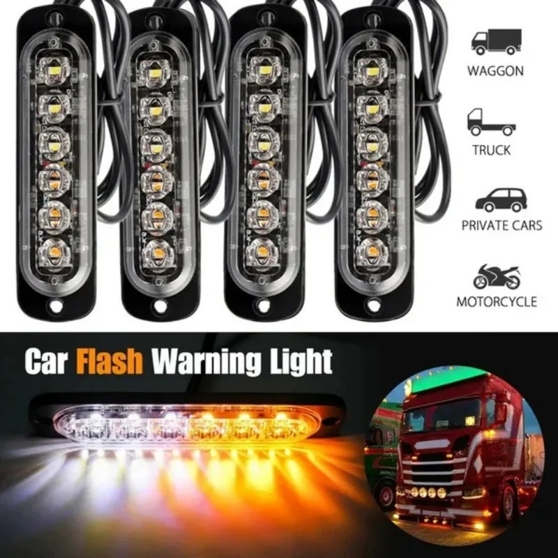 

6 LED Flashing Warning Lights 18 Strobe Modes Car Motorcycle Truck Side Strobe Lamp Safety Driving High Bright Light 12-24V