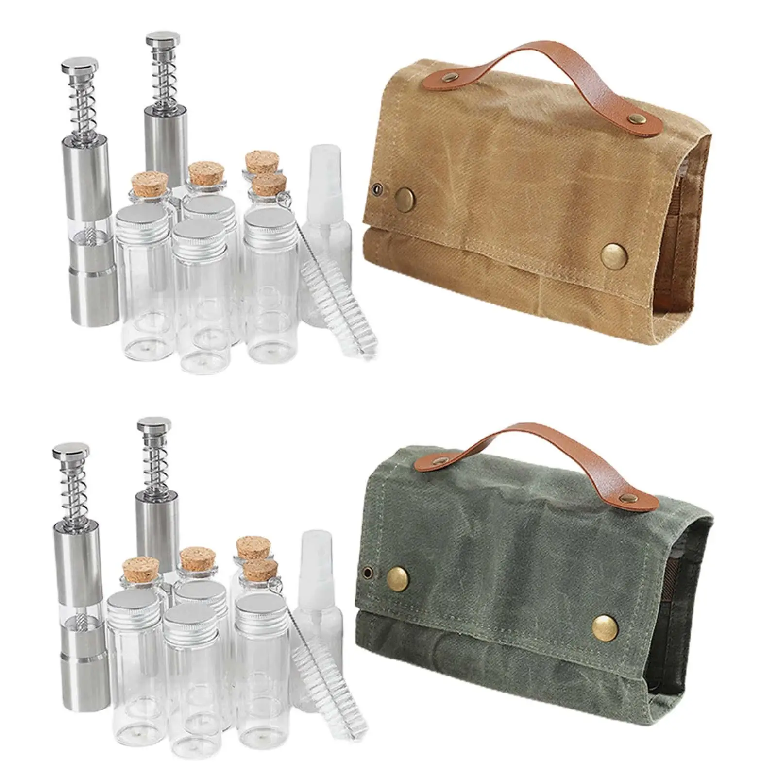 

12 Pieces Camping Spice Set Glass Seasoning Bottles with Storage Bag Condiment