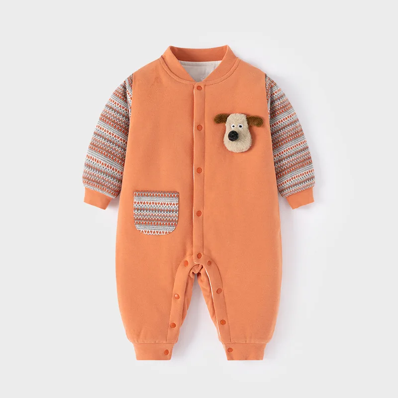 Winter Baby Girl Romper Newborn Boy Clothes Casual Cartoon Cute Stripe Warm Long Sleeve Cotton Jumpsuits Items BC562