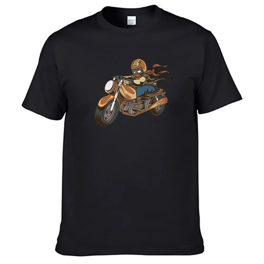 

Cartoon Man Riding Motorcycle Men Women Summer 100% Cotton Black Tees Male Newest Top Popular Normal Tee Shirts Unisex