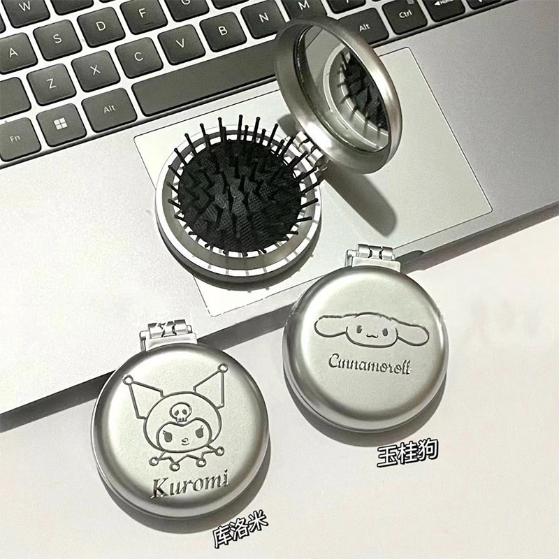 

The New Sanrio Folding Small Mirror Hello Kitty Cartoon Kawaii Portable Clamshell Comb Makeup Mirror Dual-Purpose Accessories
