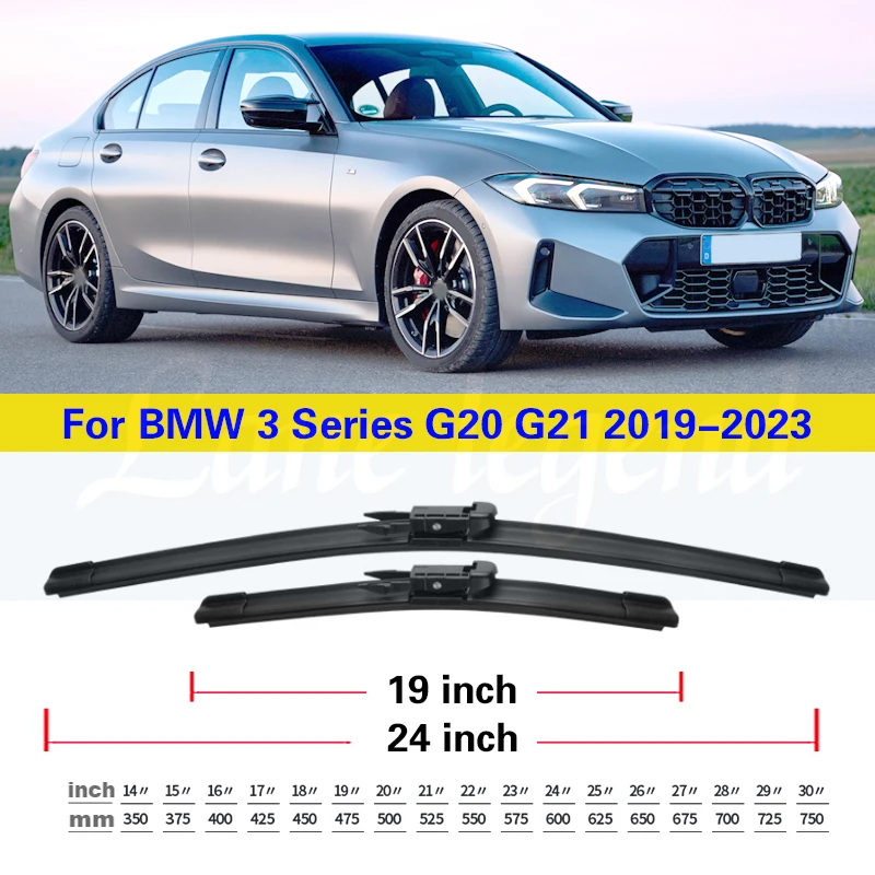 

Передние щетки стеклоочистителя автомобиля для BMW 3 серии G20 G21 2019 2020 2021 2022 2023 Щетки для лобового стекла автомобиля от дождя 24 "+ 19"