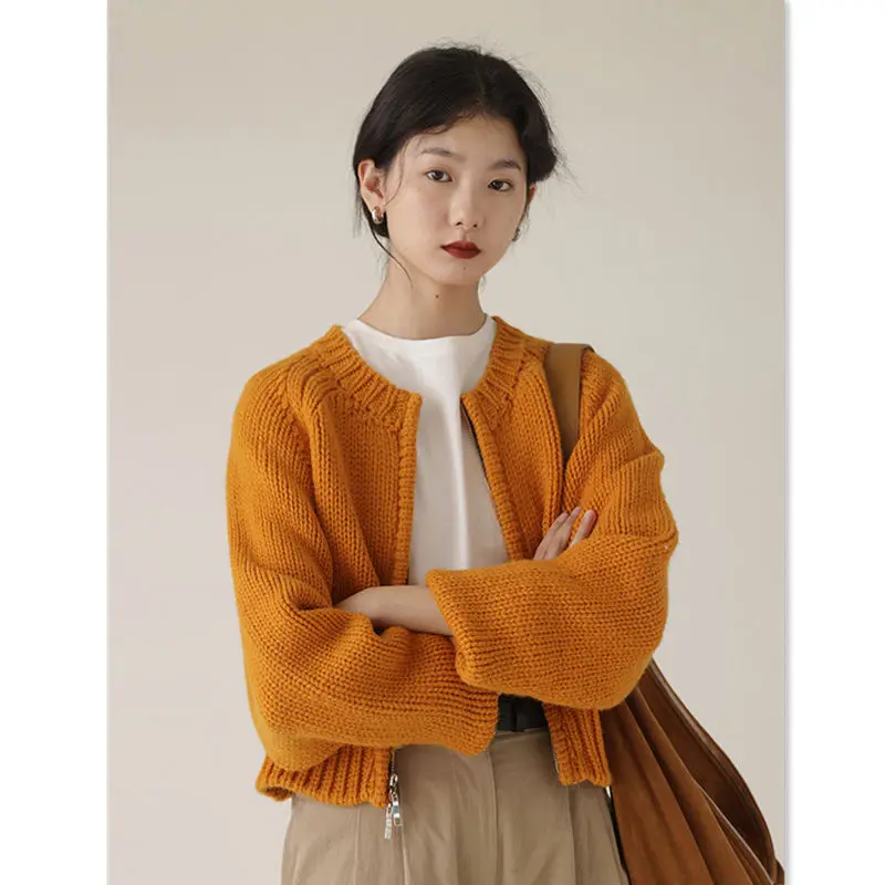 Knitted Autumn and Winter Baseball Uniform Cardigan Women's New Solid Soft Long Sleeve Sweater Korean Version Loose Coat A104
