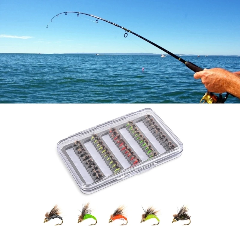 

50Pcs/set Fly Fishing Lures Bass Salmon Trout Flies Fishing Tackle Dry/Wet Fishing Feather Baits Fly Fishing Flies Kits