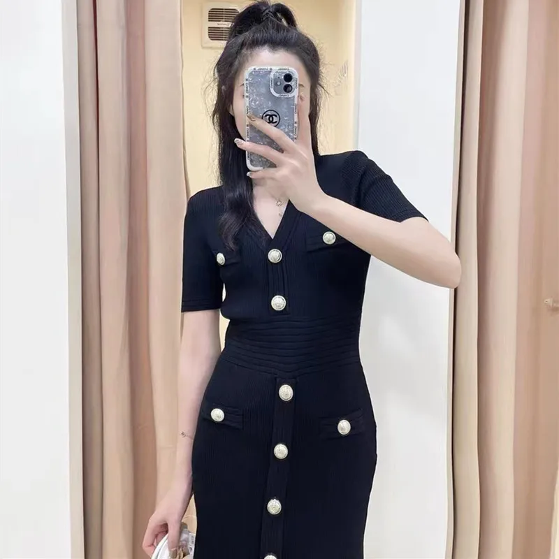 New Arrival BAL Dresses Woman Spring Summer Knitted Dress Fashion Deep V-neck Design Slim Style Vintage Retro Dresses for Women