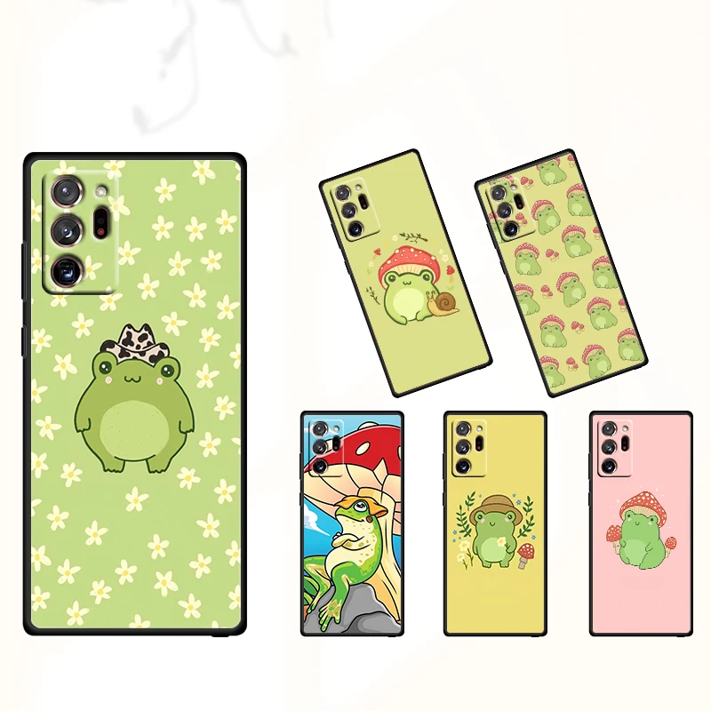

Frog Mushroom Kawaii For Samsung Note 20 Ultra 10 9 8 M52 M32 F52 F22 M01 4G 5G Fundas Silicone Black Phone Case Coque