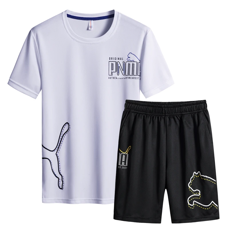 Мужской Леопардовый спортивный костюм тонкий свободный летний комплект из