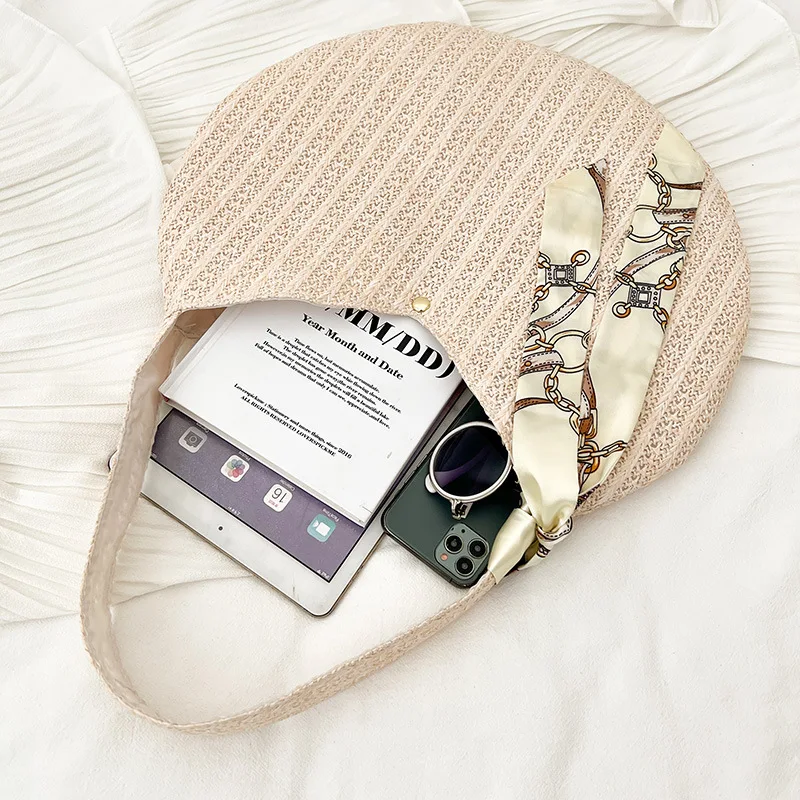 New Fashion Elegant Ladies Straw Woven Handbag Women Holiday Beach Casual Tote Top-Handle Bags Fashion Retro Shoulder Bags