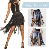 women high waist faux leather fringe tassels skirt gypsy style hippie boho samba tassel skirts punk rock costume clubwear