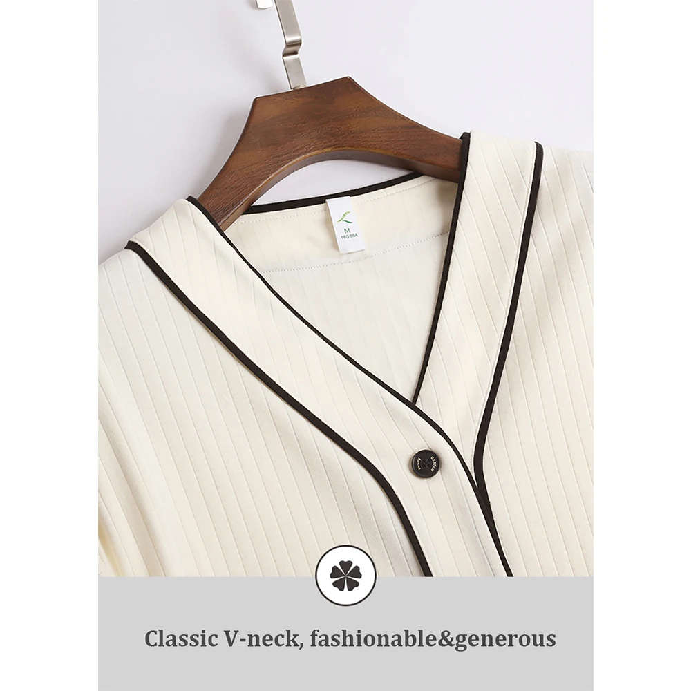 100% Cotton Breathable Women's Pajamas Spring Autumn Casual 3XL Home Clothes Sexy V Neck Solid Striped Long Sleeve Pajama Sets