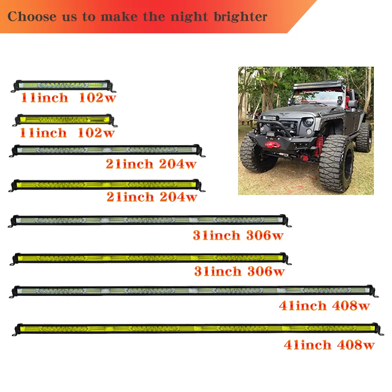 

102W 204W 306W 408W Ultra-Slim Led Light Bar 11" 21" 31" 4 Inch Spotlight 12V 24V 4X4 Led Lights For Car Offroad Suv Truck ATV