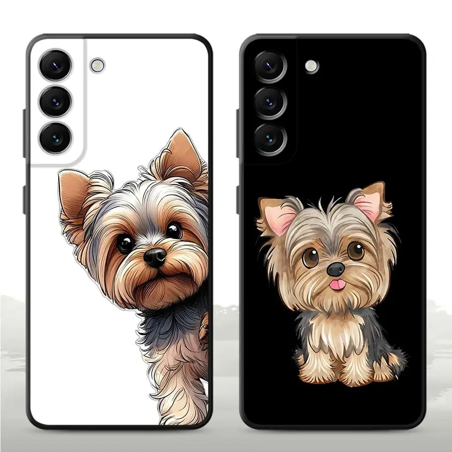 Фото Чехол с собакой йоркширского терьера для Samsung Galaxy A32 A51 A73 A23 A53 A24 A55 A35 A36 A26 A72 A25 A71 A41 A22 A52 Черный мягкий телефон №1