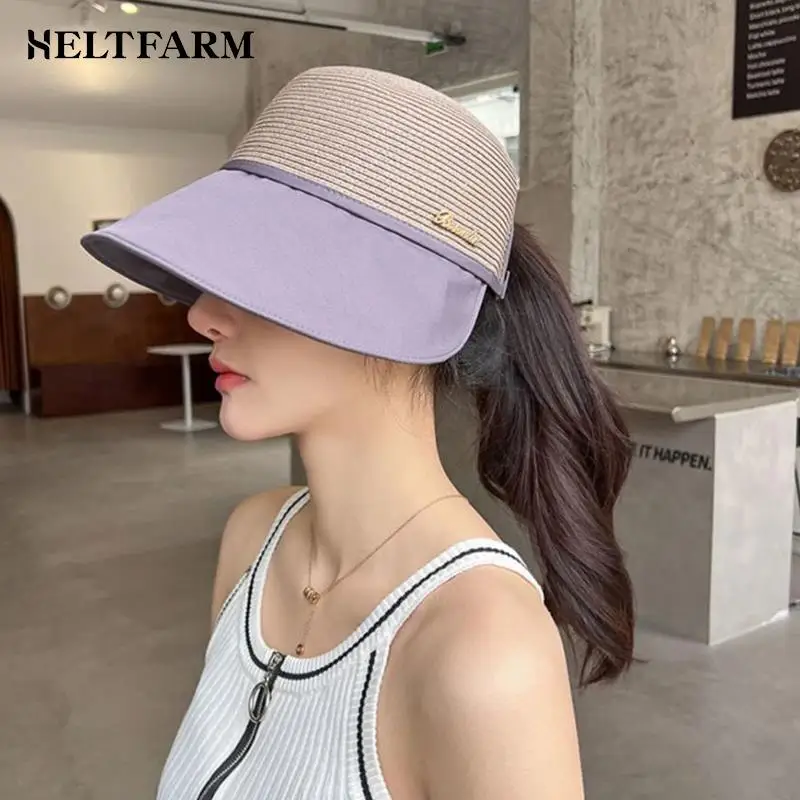 

Summer Breathable Sun Hat With Wide Brim Portable UV Protection Beach Sun Straw Hat Fashion Fisherman Hat For Women Caps